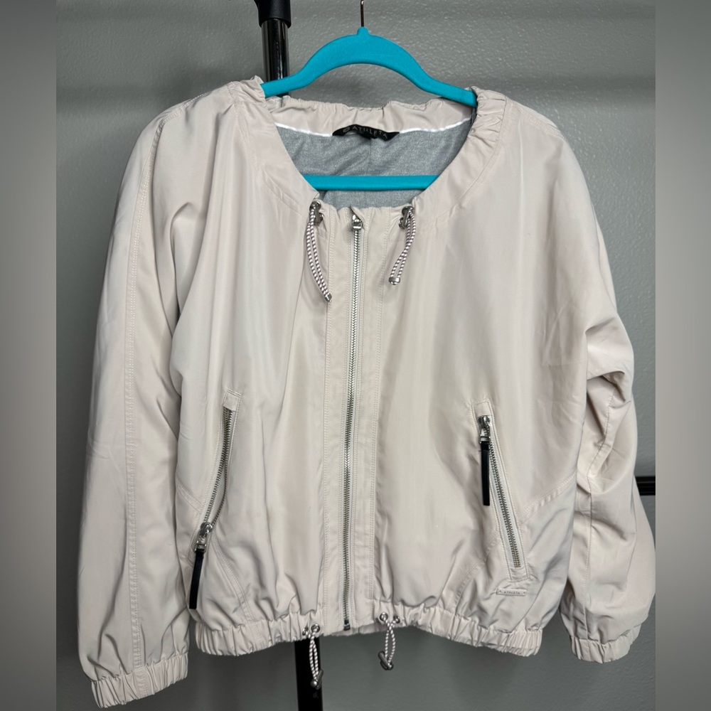 Athleta bomber style windbreaker jacket size small light beige